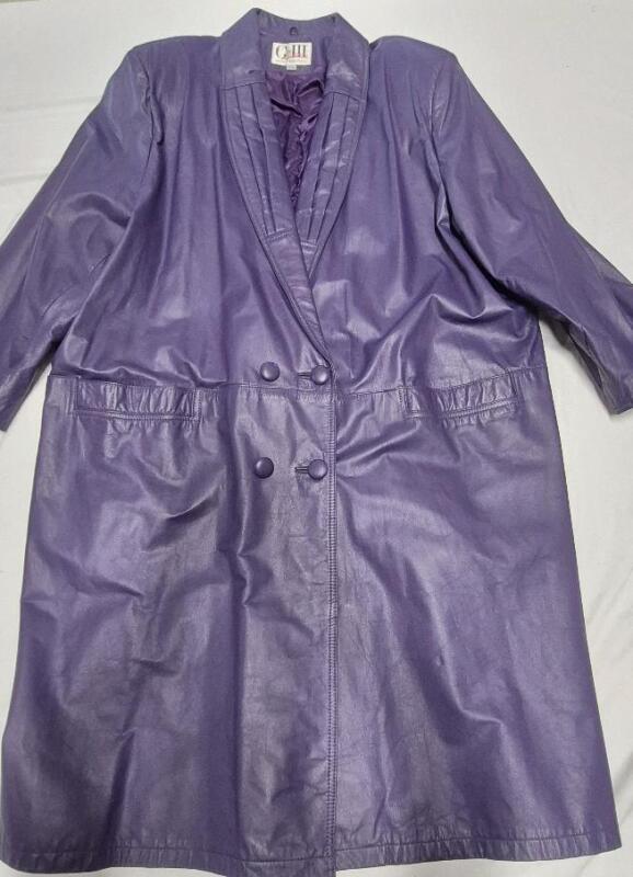Women's sz 26/28 G-III Leather Purple Trench Coat