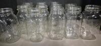 12 Glass Mason Jars - Ball, Mason & Dominion - No Lids 7" Tall