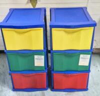 2 Colourful Storage Units - 3 Drawers Each - 16 x 12.75 x 25"