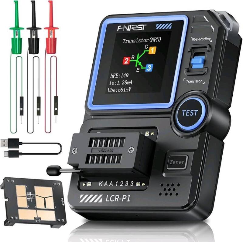 New FNIRSI LCR-P1 Transistor Tester, Mosfet Transistor Capacitor Tester, SMD Electronic Component Tester, Diode Triode Zener Diode Resistance Inductance Battery Test LCR Meter MOS PNP NPN ESR Meter