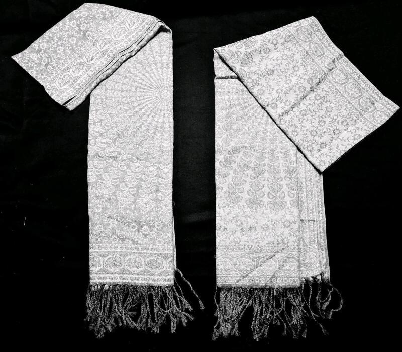 2 New Super Soft Tasseled Scarves With Elephants & Flower Detailing, 28" &times; 68" Each