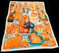 New Cartoon Capybara Throw Blanket, Minky Soft One Side, Faux Fur On The Other, 37" &times; 48"
