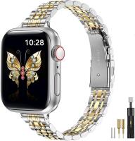 New MioHHR Slim Metal Band Compatible with Apple Watch Band 42mm(Series 11/10) 41mm 40mm 38mm,Dressy Stainless Steel Chain Strap for Women iWatch Bands Series 9 8 7 6 5 4 3 2 1 SE3 SE2 SE,Silver/Gold