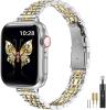 New MioHHR Slim Metal Band Compatible with Apple Watch Band 42mm(Series 11/10) 41mm 40mm 38mm,Dressy Stainless Steel Chain Strap for Women iWatch Bands Series 9 8 7 6 5 4 3 2 1 SE3 SE2 SE,Silver/Gold