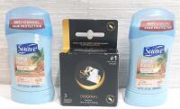 2 New Suave Deodorant Sticks & 3 Latex Condoms