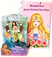 New Disney Princess MOANA'SC Magical Necklace, Lights-Up To Show The "Heart of Te Fiti" & 10pc Self-Adhesive Mermaid Festival Face Jewels