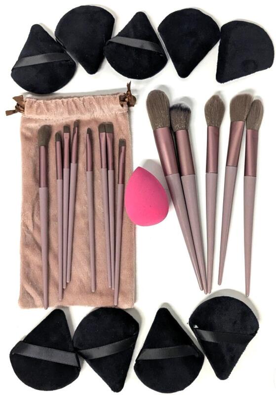 New 13-Piece Makeup Brush Set With Pouch, Makeup Sponge & 9 Microfiber Makeup Pads