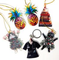 4 New 2D Resin Ornaments & Nurse Keychain - Up To 3.15" Long (Excl String)