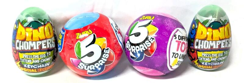 2 New Zuru 5 SURPRISE! Mystery Toys Balls & 2 Special Keychain Edition DINO CHOMPERS