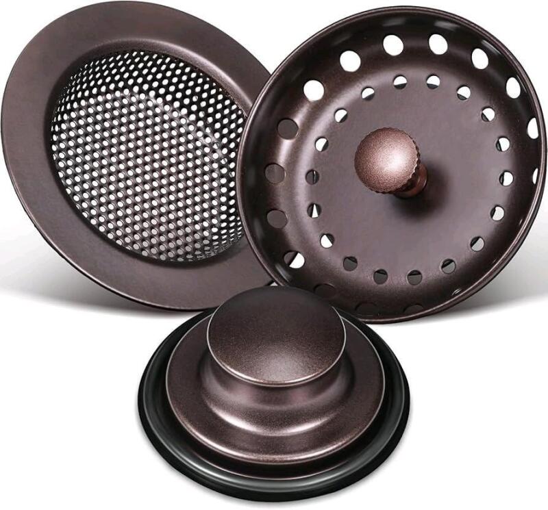 New MUDDER 3 Pcs Kitchen Sink Drain Strainer and Stopper Stainless Steel Garbage Disposal Plug with Handle Universal Anti-Clogging Kitchen Sink Filter Sieve Basket Strainer(Oil Rubbed Bronze)