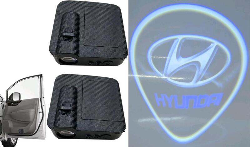 2 New HYUNDAI Logo Car Door Projector Lights, Battery Powered (3 AAA Batteries Each, Not Included), Each 2.5" Long