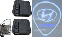 2 New HYUNDAI Logo Car Door Projector Lights, Battery Powered (3 AAA Batteries Each, Not Included), Each 2.5" Long