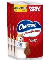 New - 30-Rolls Charmin Ultra Strong Clean Touch Toilet Paper, 30 Family Mega Rolls = 150 Regular Rolls