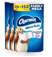 New - 30-Rolls Charmin Ultra Soft Cushiony Touch Toilet Paper, 30 Family Mega Rolls = 153 Regular Rolls