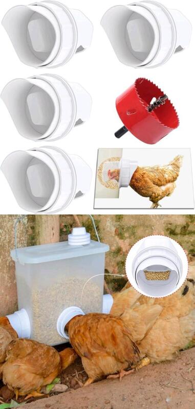 New DIY Chicken Feeder Rain Proof Poultry Feeder Port Gravity Feed Kit for Buckets, Barrels, Bins, Troughs