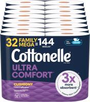 New Cottonelle Ultra Comfort Toilet Paper with Cushiony CleaningRipples Texture, 32 Family Mega Rolls = 144 Regular Rolls (8 Packs of 4)