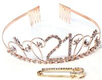 New Rose Metal Rhinestone 21st Birthday Tiara & Rhinestone Safety Pin 1.8" Long
