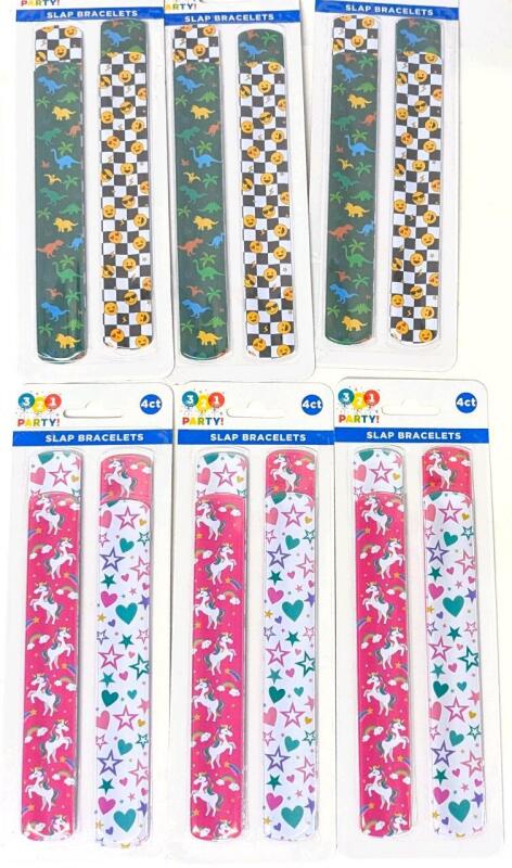 Radical! 24 New Retro SLAP BRACELETS, 6.25" Long Each, 6 Packages of 4