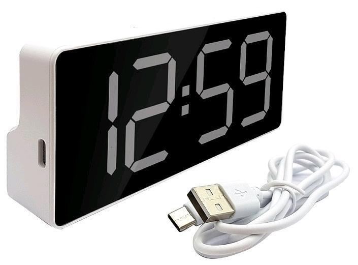 New Mini 6.2" Long LCD Tabletop Clock With Alarm. Temperature & Date Functions, Model PLX-A228, USB-C or Battery-Powered