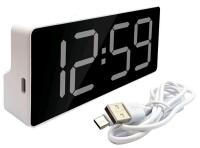 New Mini 6.2" Long LCD Tabletop Clock With Alarm. Temperature & Date Functions, Model PLX-A228, USB-C or Battery-Powered