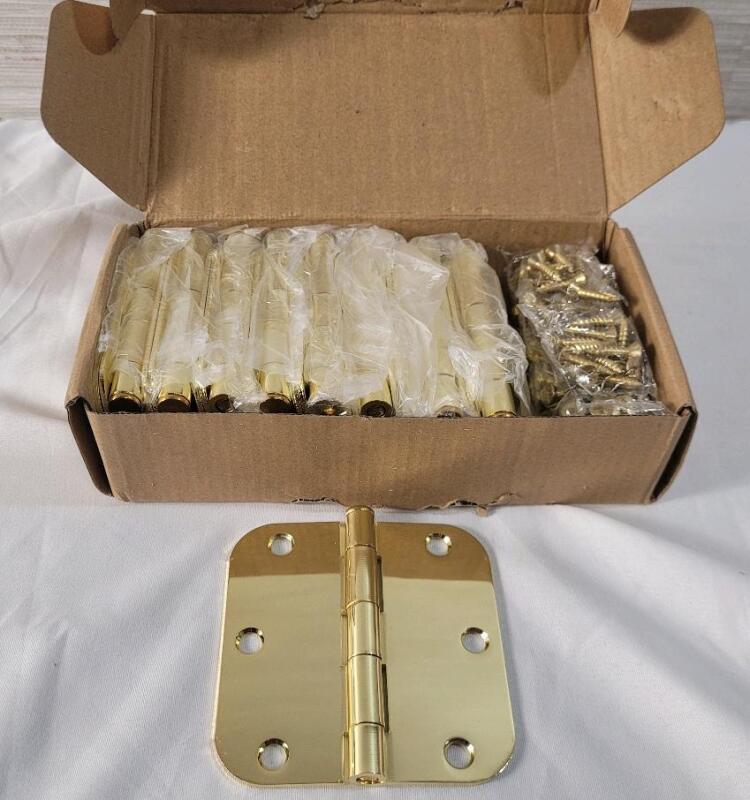 18 New Gold Tone Finish 3.5"&times;3.5" Rounded Door Hinges w/Screws