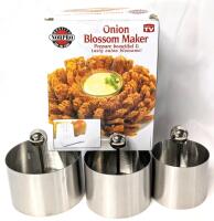 New As Seen On TV NORPRO Onion Blossom / Bloomin' Onion Maker & 3pc Stainless Steel Round Cold Dish / Cake Shaper Molds, 2.25" - 3" Diameter
