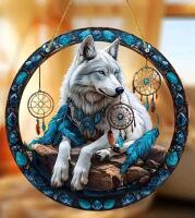 New - Wolf King Series Acrylic Sun Catcher 8 " Stained Glass Style Window Hanging . Stock photos used
