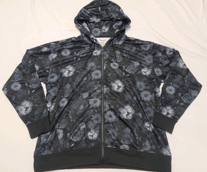New Unisex Sz. XL TomboyX Cozy Luxe Full Zip Hoodie , Grey / Black Floral Pattern