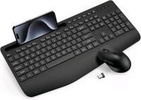 As-New Universal KC213 Full-Size Wireless Keyboard & Mouse Combo, Battery-Powered, 2.4GHz, Silent Key Presses, Ergonomic Design With Device Holder, Compatible With Windows, Chrome, Linux, Mac (Multimedia Keys May Not Be Fully Compatible With Mac), No Pack