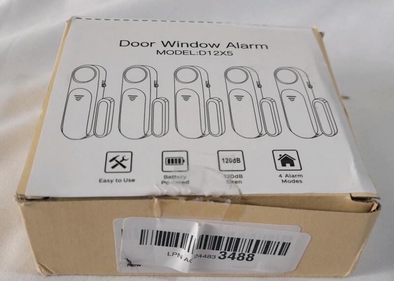 Five (5) New Door Window Alarms , Model D12X5 . Each Alarm Requires 2 AA Batteries (not included)