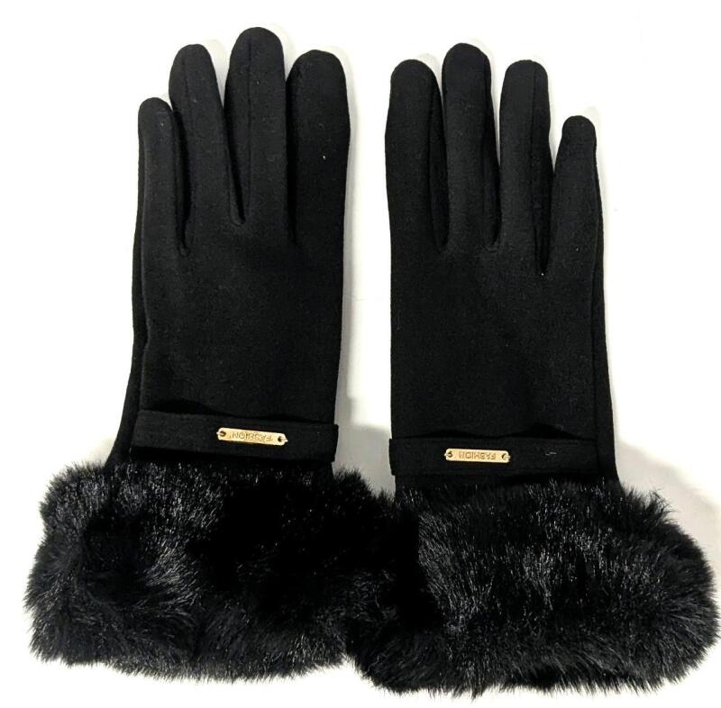 New O/S Women's Faux Fur Cuff Winter Gloves With Fingertip Access For Smartphones