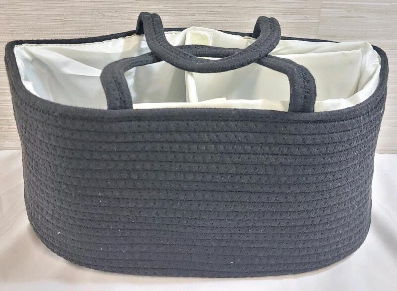 New - Black Dovecove Cotton Rope Baby Diaper Caddy Organizer Basket .