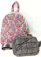 New Quilted Pink Paisley Small Backpack & Puffer-Style Fanny Pack / Belt Bag, 6" - 12" Long