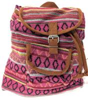 New Brightly Colored Woven Hippie-Style Boho Backpack, Magnetic Top Flap, Drawstring Closure, 12" Tall