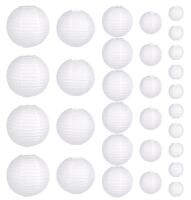 New - 30pcs. White Indoor / Outdoor Decorative Round Paper Lanterns Assorted Sizes White Paper Lanterns, 12" 10" 8" 6" 4"