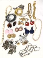 Assorted Vintage to Modern Jewelry: 12 Pairs Earrings (Pierced & Clip-On), 6 Necklaces, 2 Bracelets & 5 Brooches