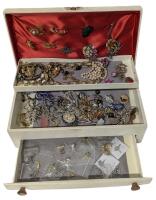 Vintage Jewelry Box With Contents, 14.75" &times; 8" &times; 5.25"
