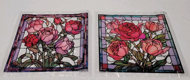 Two (2) New Stain Glass-Style Printed Window Film . Measures 16.5"&times;16.5" each