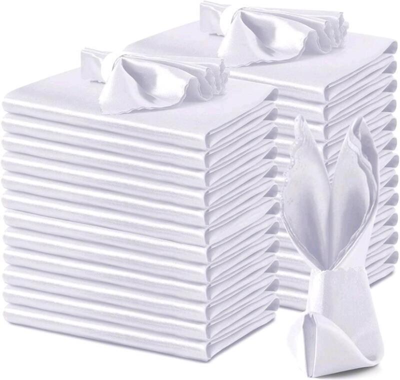 24 New Square White Satin Napkins / Handkerchiefs - 7.25" &times; 7.7" Each