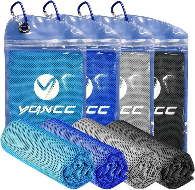 New 4 Pack Cooling Towels (40"x12") Cool for Neck, Microfiber Soft Breathable Chilly Towels for Menopause / Perimenopause Relief, Yoga, Golf, Gym, Camping, Running, Workout & More Activities, Retails $48