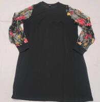 New Women's Sz. 1XL Shein Curve Sheer Floral Embroidered Sleeves Black Dress