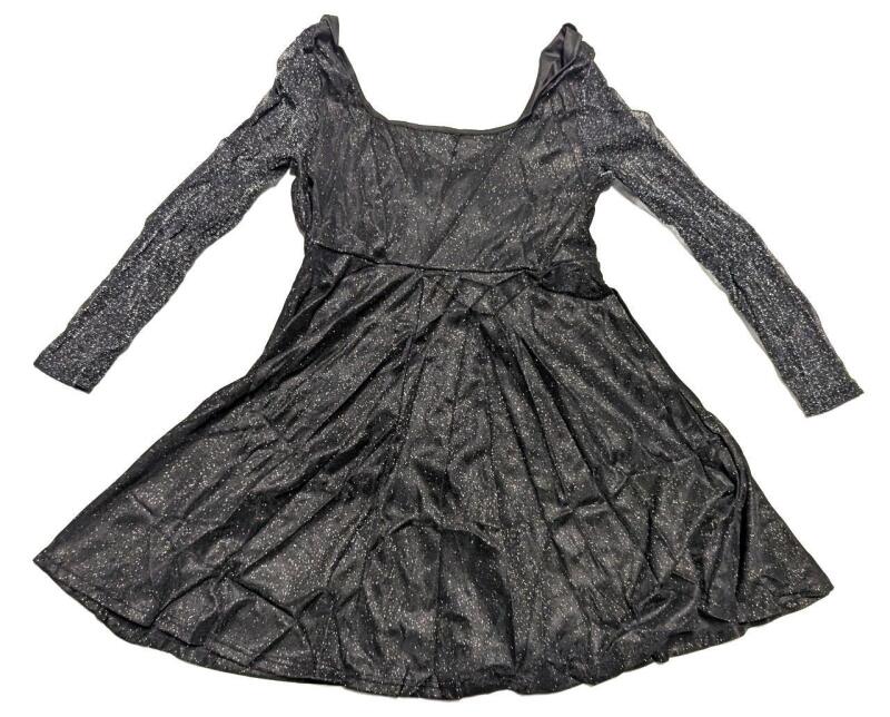 New Size 0XL Women's Curvy Sparkly Mesh Sleeve Square Neck Midi Party Dress