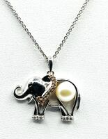 Sterling Silver White Sapphire (0.14ct) and Pearl Elephant Pendant with Sterling Silver Chain, comes with APPRAISAL $415.00.