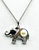 Sterling Silver White Sapphire (0.14ct) and Pearl Elephant Pendant with Sterling Silver Chain, comes with APPRAISAL $415.00.