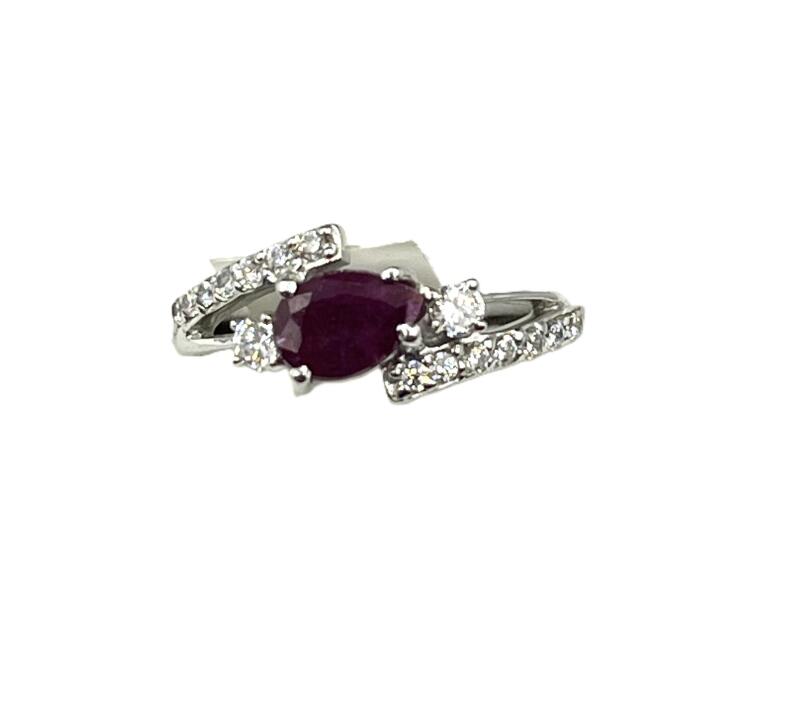Sterling Silver Natural Enhanced Ruby (1ct) with CZ (0.45ct) Ring, Size 8.25, comes with APPRAISAL $540.00.