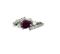 Sterling Silver Natural Enhanced Ruby (1ct) with CZ (0.45ct) Ring, Size 8.25, comes with APPRAISAL $540.00.