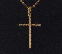 14k Gold Plated 32.0mm Simulated Diamond Cross Neclace - Chain 18" long