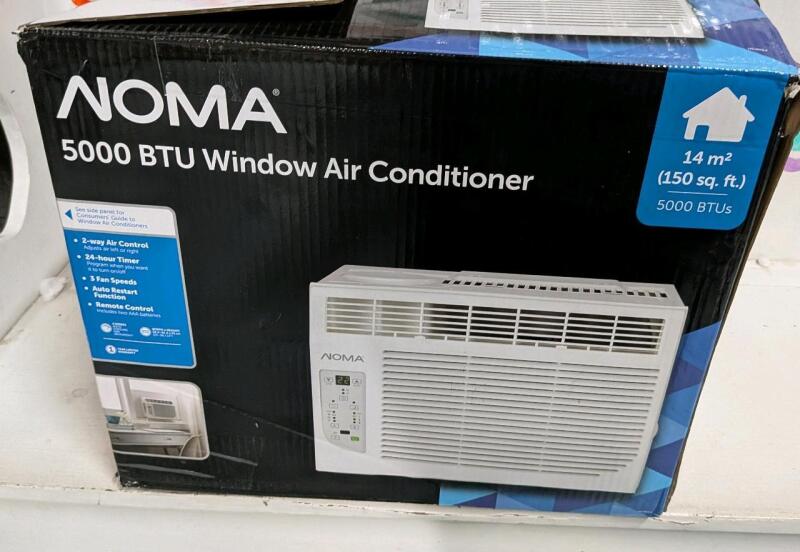 New NOMA Digital 2-Way Window Air Conditioner with Remote Control, 5,000-BTU, White. Retails for $180