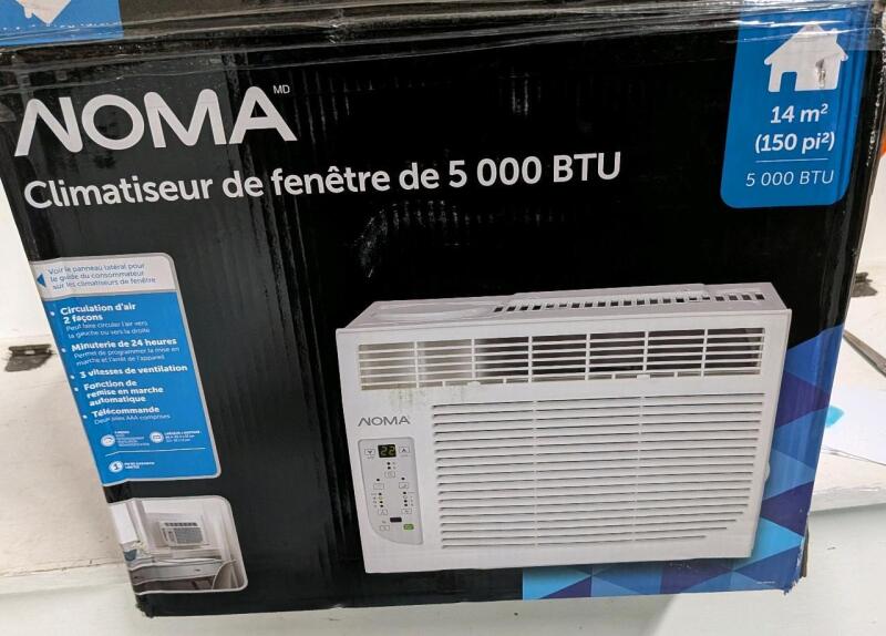 New NOMA Digital 2-Way Window Air Conditioner with Remote Control, 5,000-BTU, White. Retails for $180