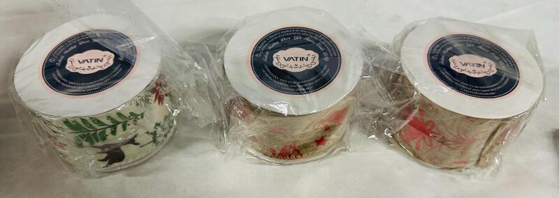 3 New Vatin Decorative Christmas Ribbons, 2.5&rdquo; Wide, 5+ Yards Long
